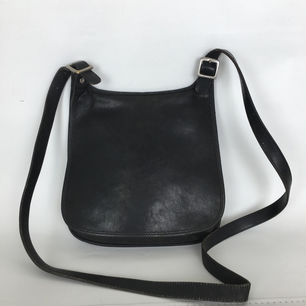 Vintage Coach 9135 Black Leather Slim Hippie Flap Saddle Bag Crossbody Purse